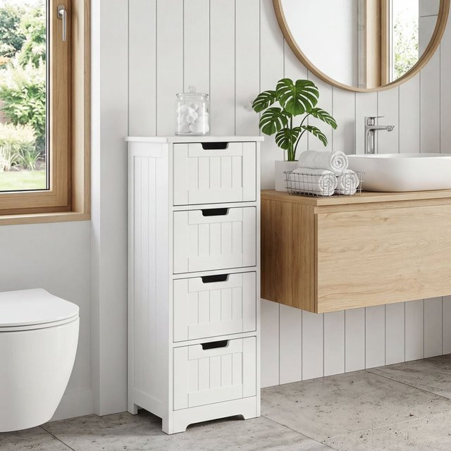 Finebuy Badschrank im Landhaus-Stil aus Holz in Weiß, kleiner Badezimmerschrank mit Schubladen, B/T/H: 30 x 30 x 83 cm - Bild 1