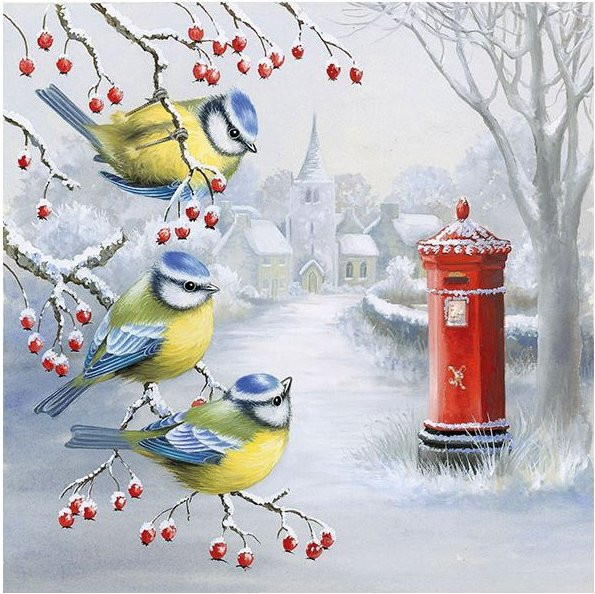 Serviette Waiting for Letter aus Papier in Blau mit winterlichem Ambiente - Bild 1