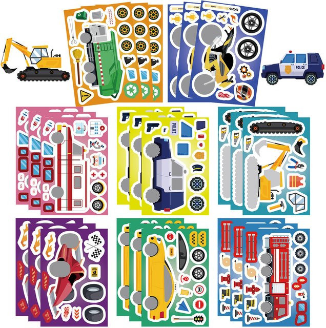 Cartoon-Baufahrzeug Aufkleber im Make a Face Stil von AufnahmeYourLife Store in Mehrfarbig für DIY-Dekoration von Tagebüchern, Karten und Handyhüllen - Bild 1