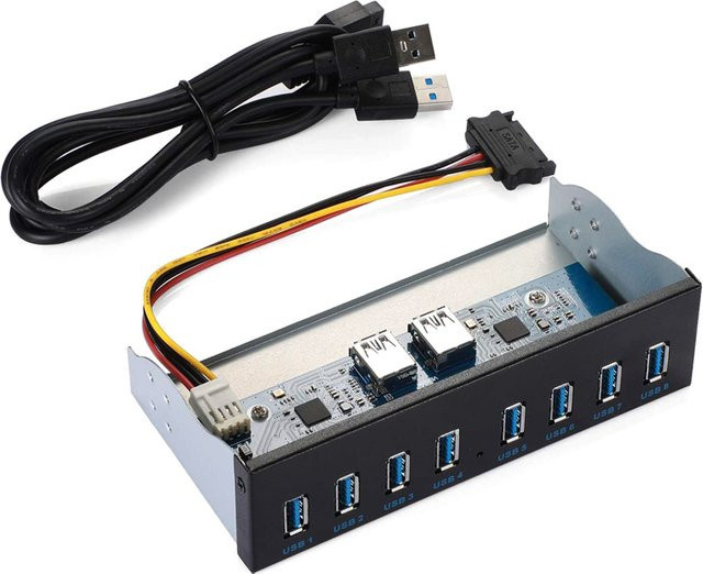 OULLX USB Hub Frontplatte 5,25 Zoll für PC-Gehäuse mit 7-8 Ports (USB 3.0 und 2.0) in Schwarz - Bild 1