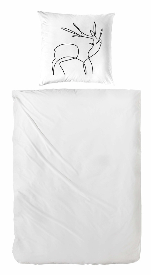 Nordic Deer Prinz Bettwäsche Set aus Mako-Satin mit Bettbezug und Kissenbezug, Weiß, B/T/H: 135 x 200 cm und 80 x 80 cm - Bild 1