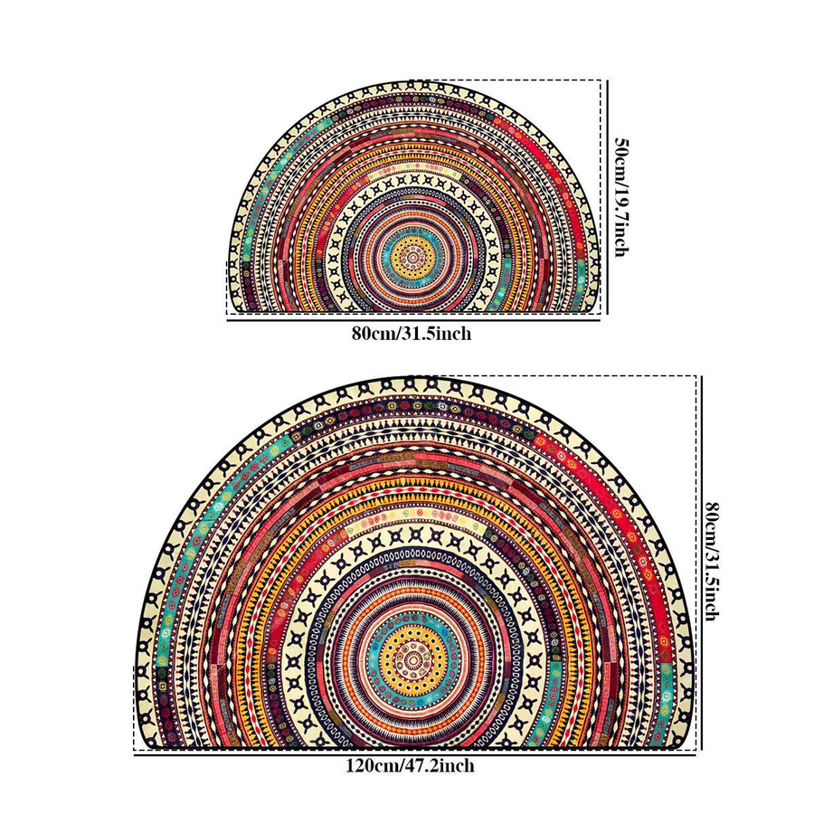 VIKAMA Halbkreisförmiger Eingangsteppich im Ethno-Boho-Stil, rutschfest und verdickt, Multicolour, B/T: 60 x 40 cm - Bild 3