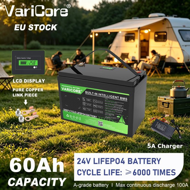 Varicore 24V LiFePo4 Batterie 60Ah mit BMS-Schutz und Klasse A Zellen in Schwarz für Wohnmobile und Solaranlagen - Bild 1
