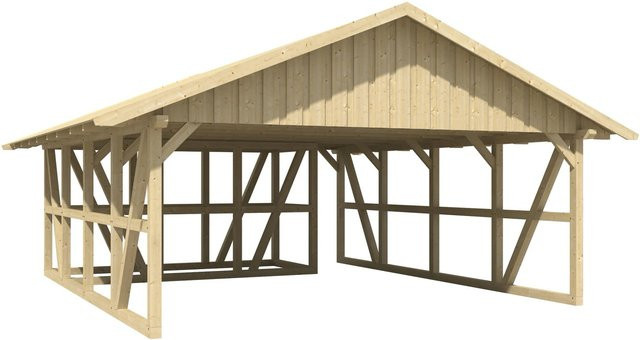 Skan Holz Carport Schwarzwald aus Fichtenholz mit Dachschalung, Satteldach und Abstellraum in Natur - Bild 1