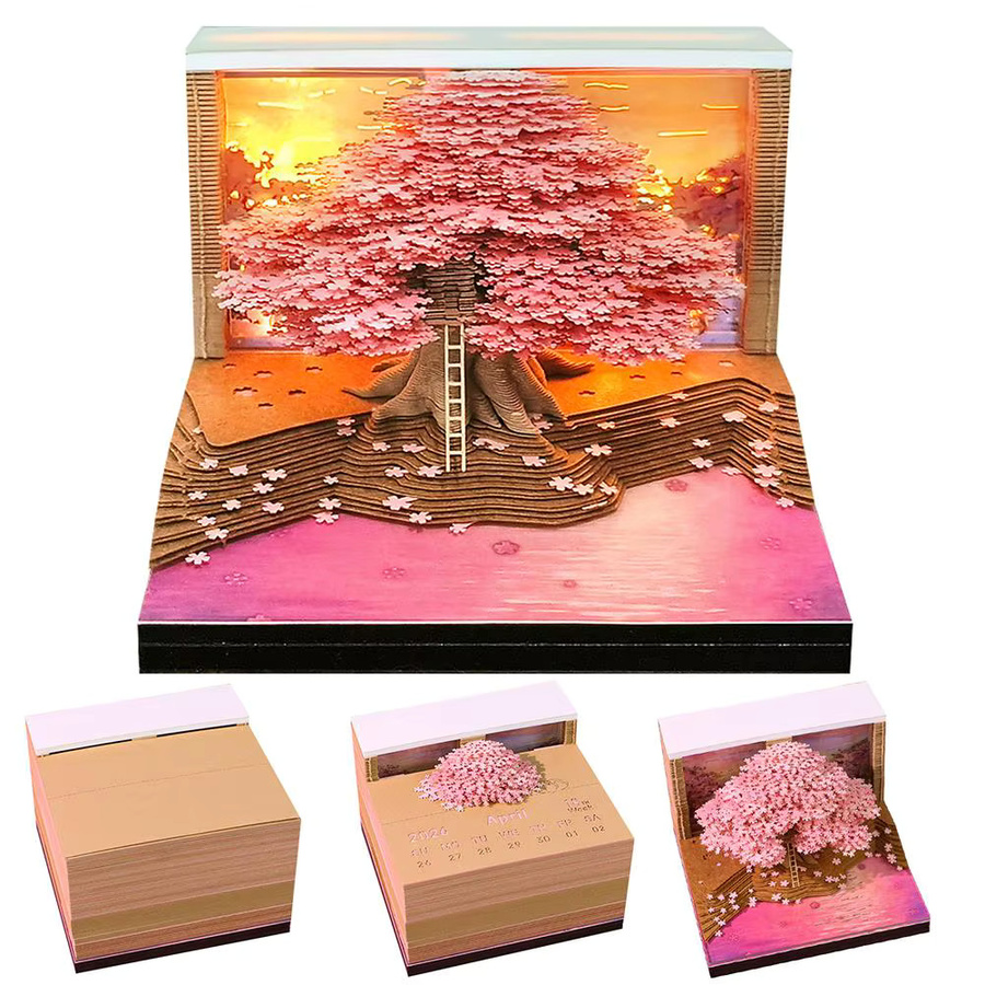 2026 Papierschnitzerei Kalender Baumhaus 3D Desktop-Dekoration Notizbuch in Pink - Bild 2
