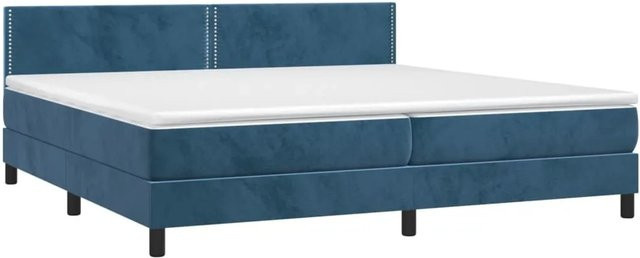 vidaXL Boxspringbett mit Matratze in Dunkelblau, Hybridbett mit LED-Unterbettbeleuchtung und USB-Anschluss, Samt, B/T: 200 x 200 cm - Bild 1
