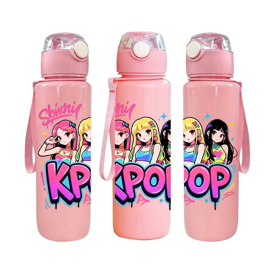 Hasbro Cartoon Wasserflasche für Kinder in Pink mit Trageriemen und Flip-Verschluss - Bild 5