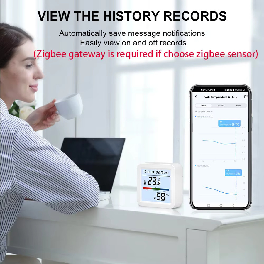 Tuya Smart Temperatur und Feuchtigkeit Sensor mit Hintergrundbeleuchtung, WIFI oder Zigbee Hygrometer Thermometer in Weiß, App-Steuerung für Alexa und Google Home - Bild 2