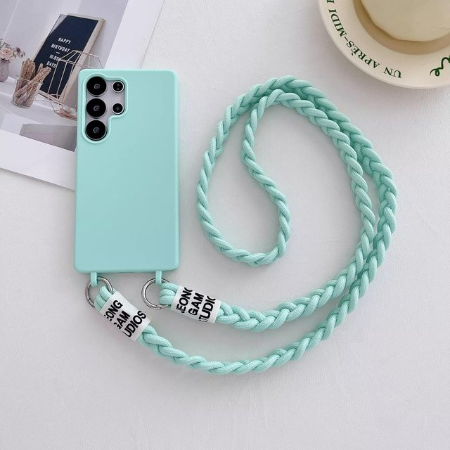 Samsung Galaxy S26 Ultra S25 Plus Edge Silikonhülle mit geflochtenem Lanyard Crossbody-Kordelband in Türkis - Bild 1