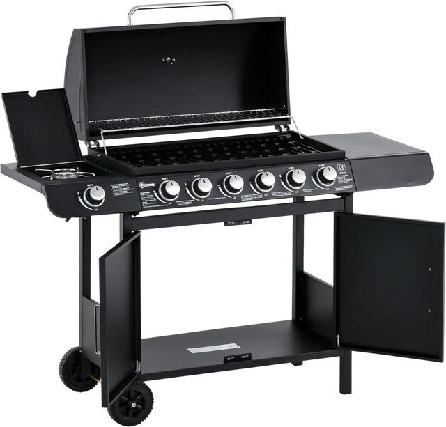 Outsunny Gasgrill aus Metall in Schwarz mit porzellanemaillierter Grillfläche, B/T/H: 50 x 135 x 100 cm - Bild 1
