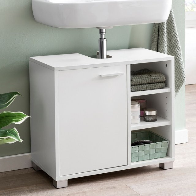 FineBuy Waschbeckenunterschrank FB51390 Badschrank in Weiß mit Türen und Regalfächern, B/T/H: 60,0 x 32,0 x 55,0 cm - Bild 1