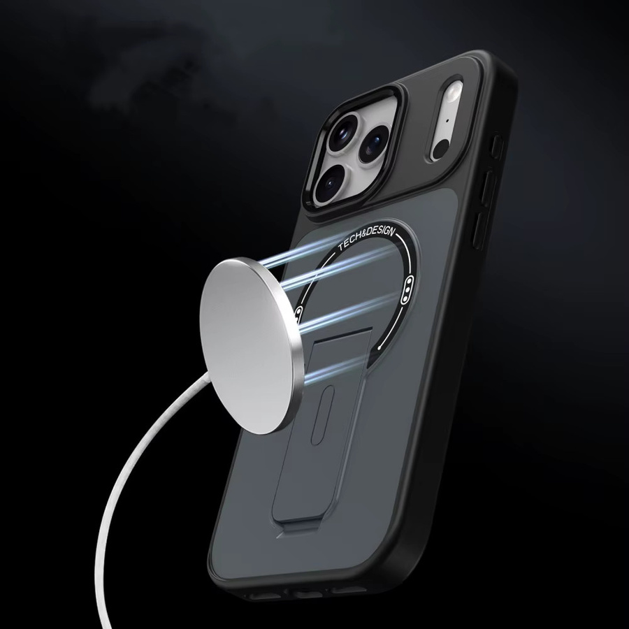 Magnetische MagSafe Klapphalterung und stoßfeste Schutzhülle für iPhone 17 16 15 14 13 Pro Max in Schwarz und Orange - Bild 3