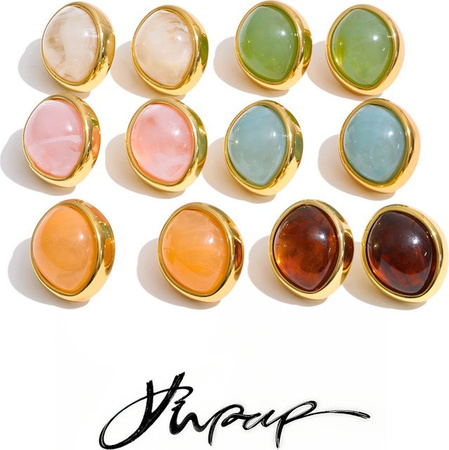 Yhpup Ohrstecker, Edelstahl, Bunt, Bonbon-Harz-Oval