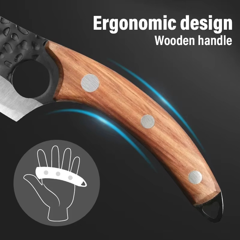 ANYOHOE Handgefertigtes Ausbeinmesser aus geschmiedetem 5Cr15 Edelstahl mit Holzgriff in Silber und Braun - Bild 5