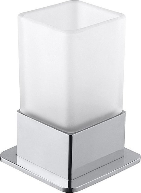 Brillantbad BASA Glashalter aus Messing mit Milchglas in Chrom, freistehend, B/T/H: 7,5 x 11,0 x 7,5 cm - Bild 1
