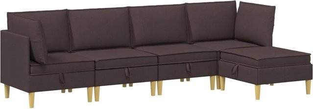 vidaXL Wohnzimmergarnitur in L-Form aus Stoff in Dunkelbraun mit Ecksofas, Mittelsitzen, Hocker und Kissen - Bild 1