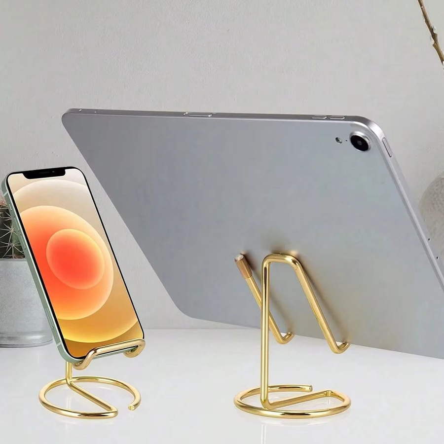 Tragbarer Handy-Ständer aus Metall in Gold als universeller Visitenkartenhalter und Aufbewahrungsregal für Telefon und Tablet - Bild 2