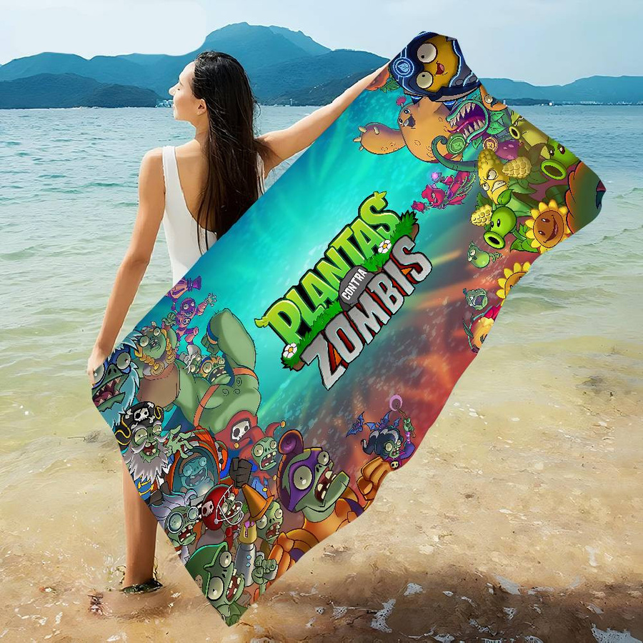 Ka Chen Muda Waschlappen Plants vs. Zombies Cartoon Anime Design, weiß/multicolor, B: 30 cm, H: 60 cm - Bild 4