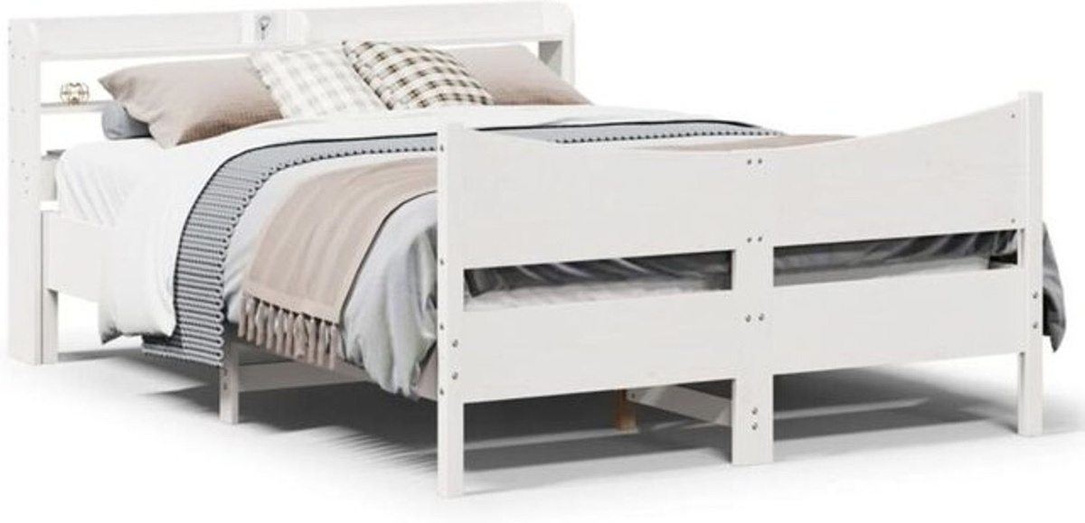 Massivholzbett aus Kiefer mit Kopfteil von vidaxl in Weiß, Landhausstil, B/T: 135 x 190 cm - Bild 1