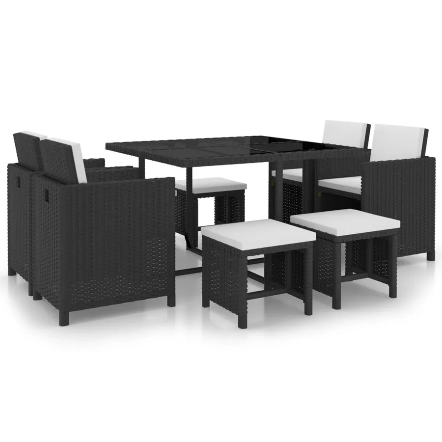 vidaXL 9-tlg Garten-Essgruppe aus Poly Rattan mit Auflagen in Schwarz Modell 4 - Bild 2