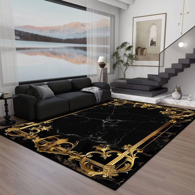 Karpetti Teppich in Schwarzgoldener Marmor-Optik, waschbar und rutschfest, B/T: 180 x 280 cm - Bild 1