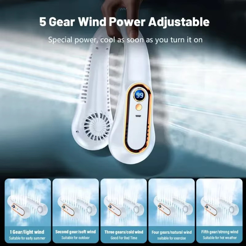 VIKEFON Halsventilator ohne Rotorblätter, Mini, Weiß, USB-aufladbar, leise mit Digitalanzeige und 5 Leistungsstufen - Bild 5