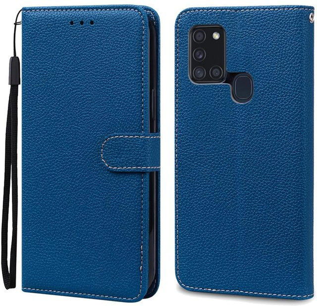 Samsung Galaxy A21S Brieftasche Leder Flip Hülle mit Silikonhülle in Navy Blau (Modell A217F) - Bild 1