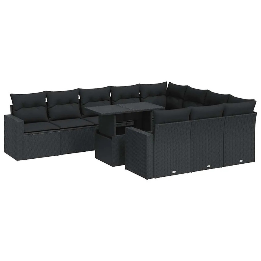 vidaXL 11-teilige Garten-Sofagarnitur in L-Form aus schwarzem Poly-Rattan mit Kissen und pulverbeschichtetem Stahlgestell - Bild 2