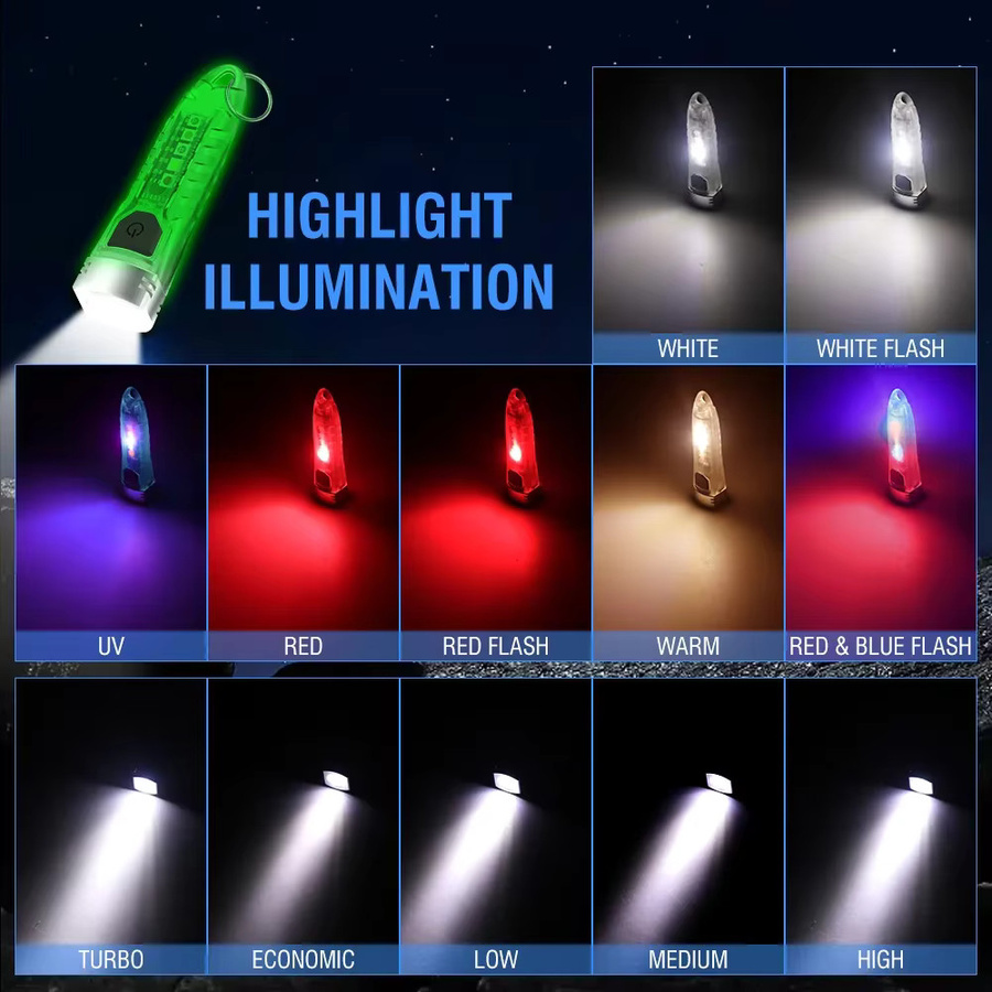 BORUIT V1 EDC Schlüsselanhänger-Taschenlampe, silberne LED-Arbeitsleuchte, wiederaufladbar via Typ C, tragbare Mini-Taschenlampe aus Metall - Bild 2