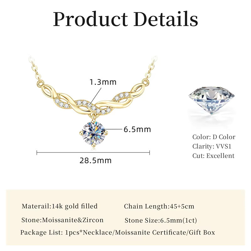 Lnngy Halskette, Moissanit, 14 Karat Gold gefüllt, Damen - Bild 2