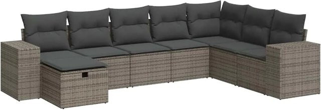vidaXL 8-teilige Garten-Sofagarnitur in L-Form aus Polyrattan mit Kissen und Ottoman, Grau - Bild 1