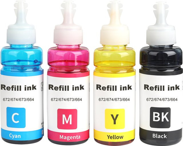 Epson Nachfülltinte für Inkjet-Drucker EP 664 672 673, Mehrfarbiges Set (Schwarz, Cyan, Magenta, Gelb) - Bild 1