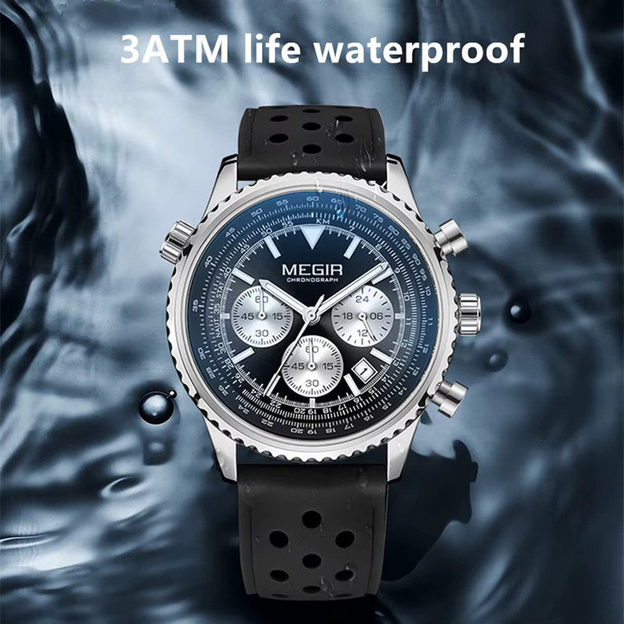 MEGIR Armbanduhr Chronograph, Quarz, Silikon, Schwarz, Herren - Bild 6