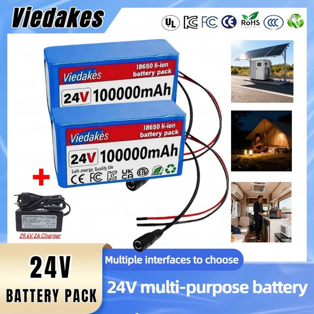 Viedakes 24V 100Ah Lithium-Batterie mit BMS und Ladegerät, 7S3P 21700 Zellen, Blau - Bild 1