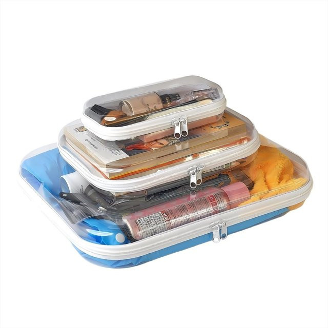 3er-Pack transparente Reißverschlussetuis aus Kunststoff als Organizer für Federmäppchen, Spielzeug oder Kosmetik - Bild 1