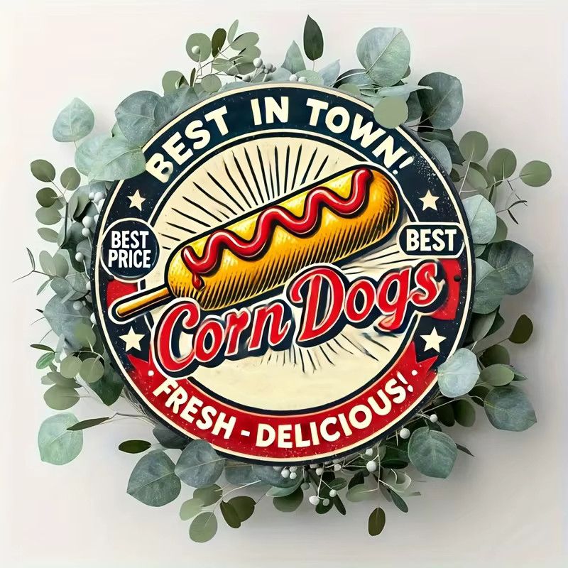 Vintage Corn-Dogs Blechschild von Potdemiel – Retro Fast-Food Wanddekoration aus Aluminium, B/B: 20,3 x 20,3 cm - Bild 4