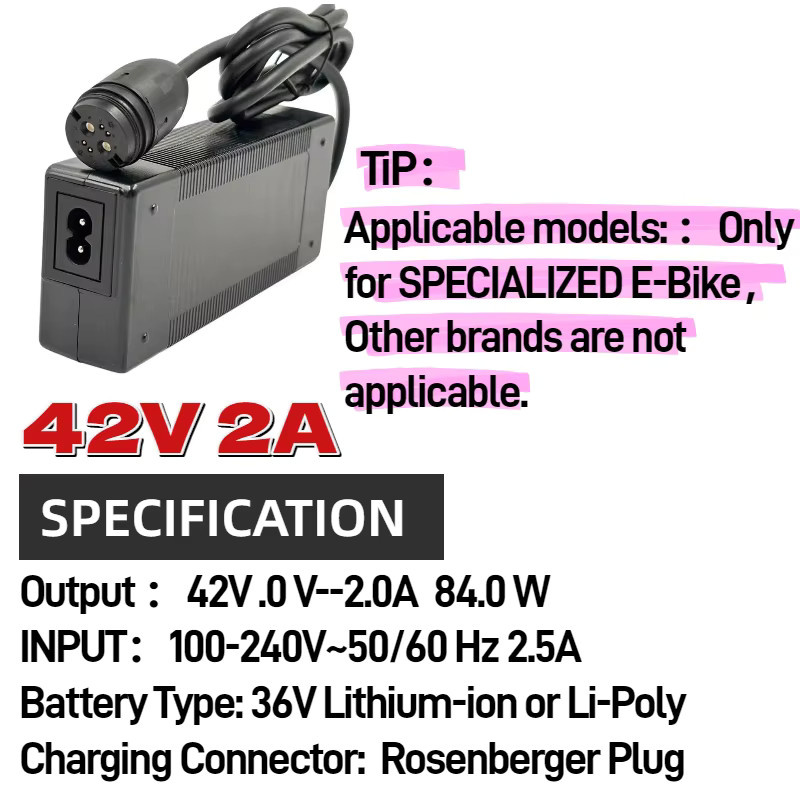 Elecrun E-Bike-Ladegerät für Specialized Turbo Como 36V Li-Ionen-Akku, 42V 4A/2A, 6-Pin, Schwarz - Bild 1