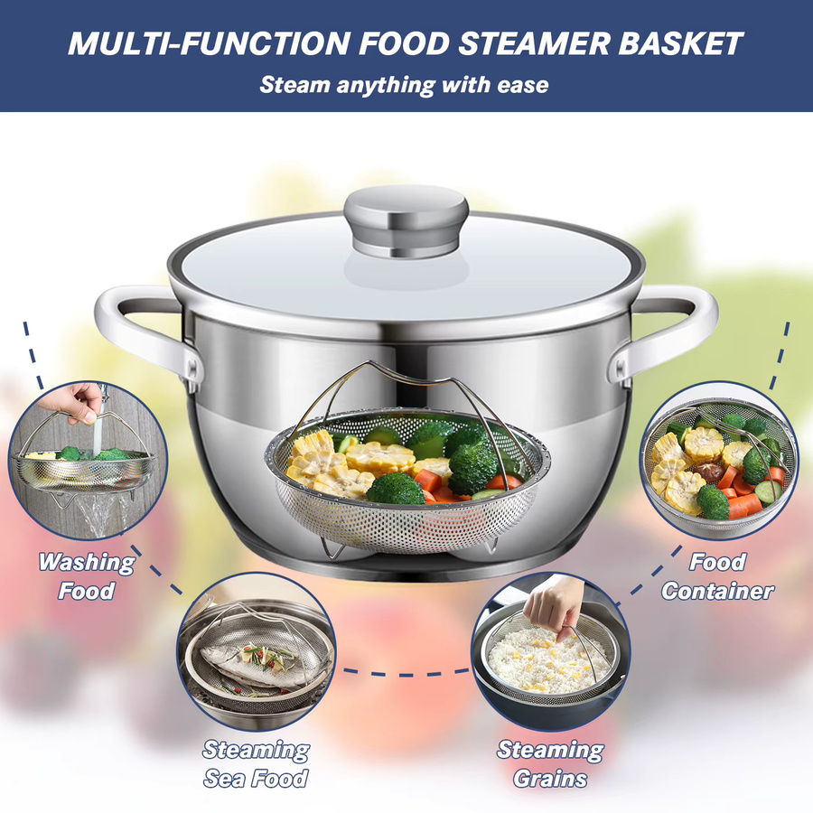 TastyWay Multifunktionaler Edelstahl-Dampfgarer und Abtropfkorb in Silber, rund, Durchmesser: 22,5 cm - Bild 2