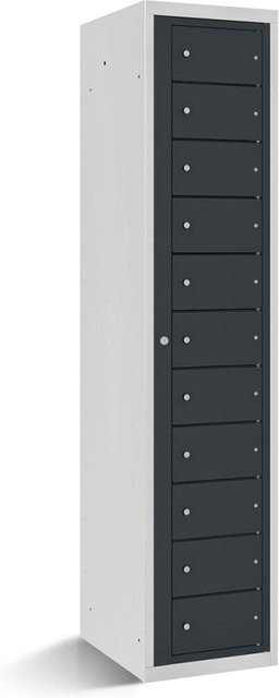 rotstahl Fächerschrank mit Zentraltür und 11 Fächern, Korpus lichtgrau und Türen anthrazit, B/T/H: 40 x 50 x 180 cm - Bild 1
