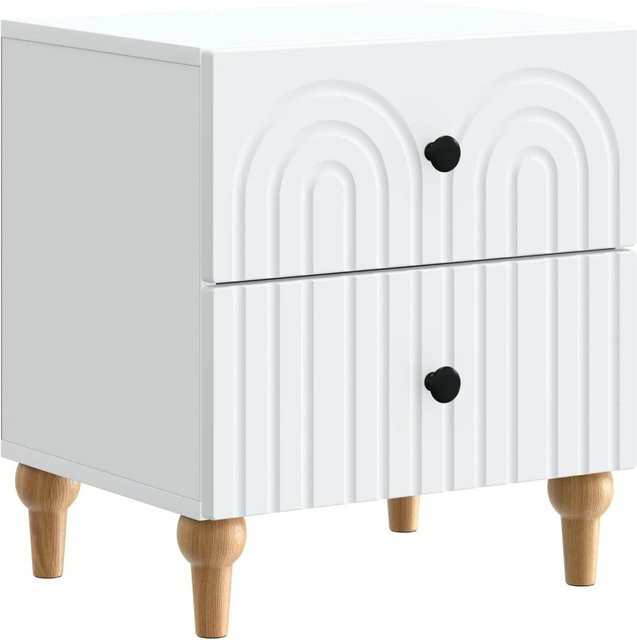 vidaXL Nachttisch mit Schubladen in Weiß mit Streifenmuster für dein Schlafzimmer, B/T/H: 43 x 34,5 x 48 cm - Bild 1