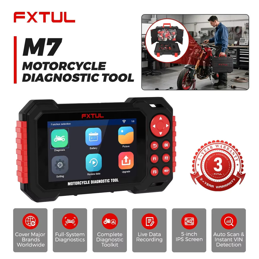 FXTUL M7 Motorrad-Diagnosescanner in Schwarz mit VIN-Erkennung für ABS- und Motordiagnose passend für BMW, Ducati, Yamaha, Honda und SYM - Bild 6