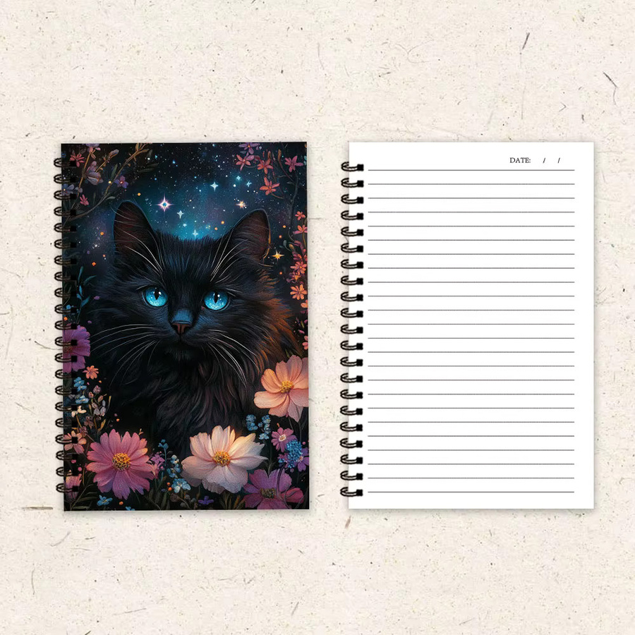 Notizbuch mit Blumen- und Katzenmotiv als Tagebuch mit linierte Seiten, Softcover in Multicolour für Damen und Herren - Bild 4