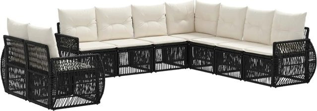 vidaXL Gartensofa-Set 9-teilig aus Poly-Rattan und Metall in Schwarz und Cremeweiß mit Polstern und Ottomane - Bild 1