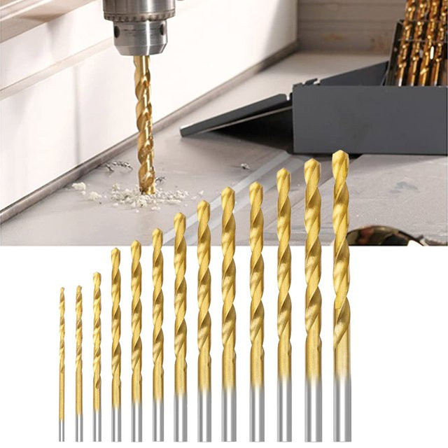 13-teiliges HSS Bohrer-Set aus High Speed Stahl mit Titanbeschichtung in Gold für Holz, Metall, Kunststoff und Aluminiumlegierungen - Bild 1