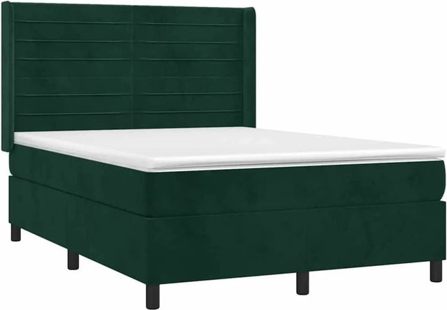 vidaXL Boxspringbett mit Matratze in Dunkelgrün aus Samt mit LED-Beleuchtung und USB-Anschluss, B/T/H: 140 x 190 x 128 cm - Bild 1