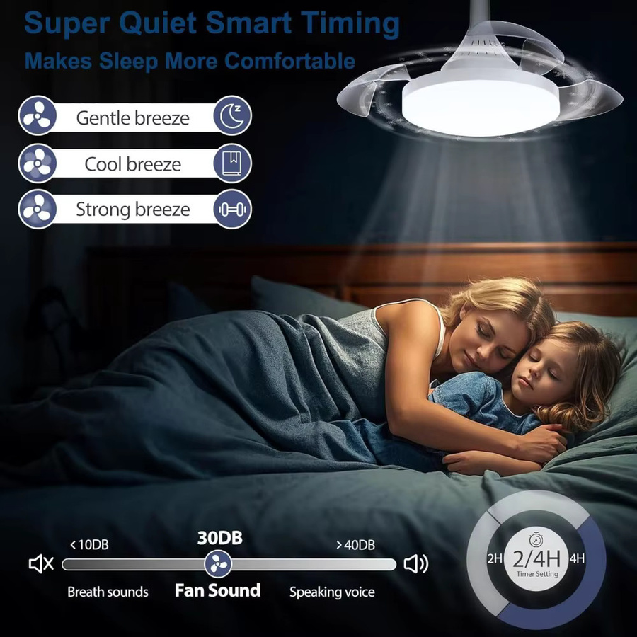 JOYINLED Deckenventilator mit LED-Beleuchtung und Fernbedienung, Weiß, E27 Fassung, dimmbar, mit versteckten Ventilatorblättern für dein Schlafzimmer - Bild 2