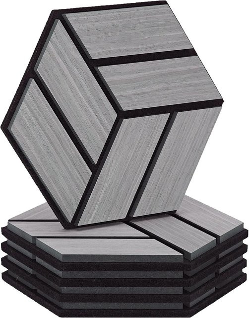 Homestyle4u Akustikpaneele Hexagon aus Holz in Grau, 5 Stück, B: 30 cm, H: 26 cm - Bild 1