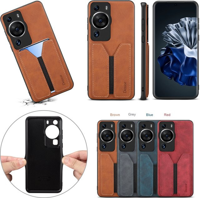 Eucagr Luxus Leder Handyhülle mit Kartenhalter für Huawei P30 P40 P50 P60 Pro und Mate 60 50 40 30 sowie Honor Pro, stoßfest, Schwarz und Braun - Bild 1