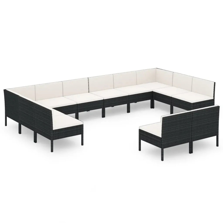 vidaXL 12-tlg. Garten-Lounge-Set in U-Form aus Poly Rattan und pulverbeschichtetem Stahl mit Auflagen in Schwarz - Bild 2