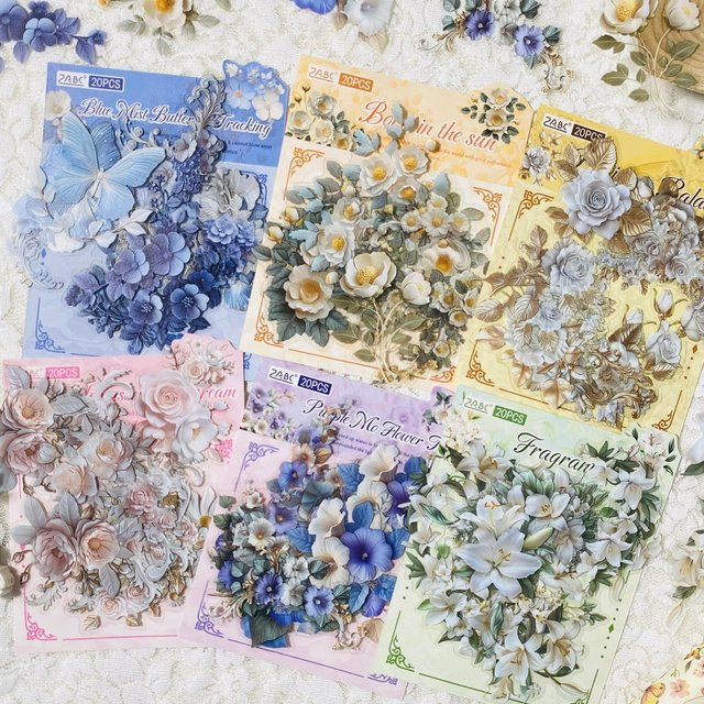 20 Stück Vintage-Blumenaufkleber aus PET für Scrapbooking und Journaling - Bild 1